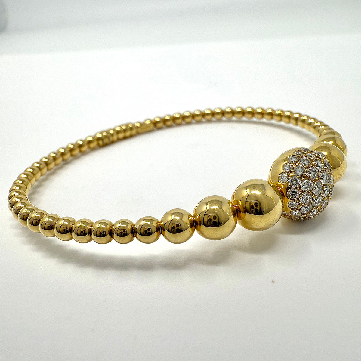 Crivelli 18K Gold Graduated Bead Bracelet with Diamond Dome