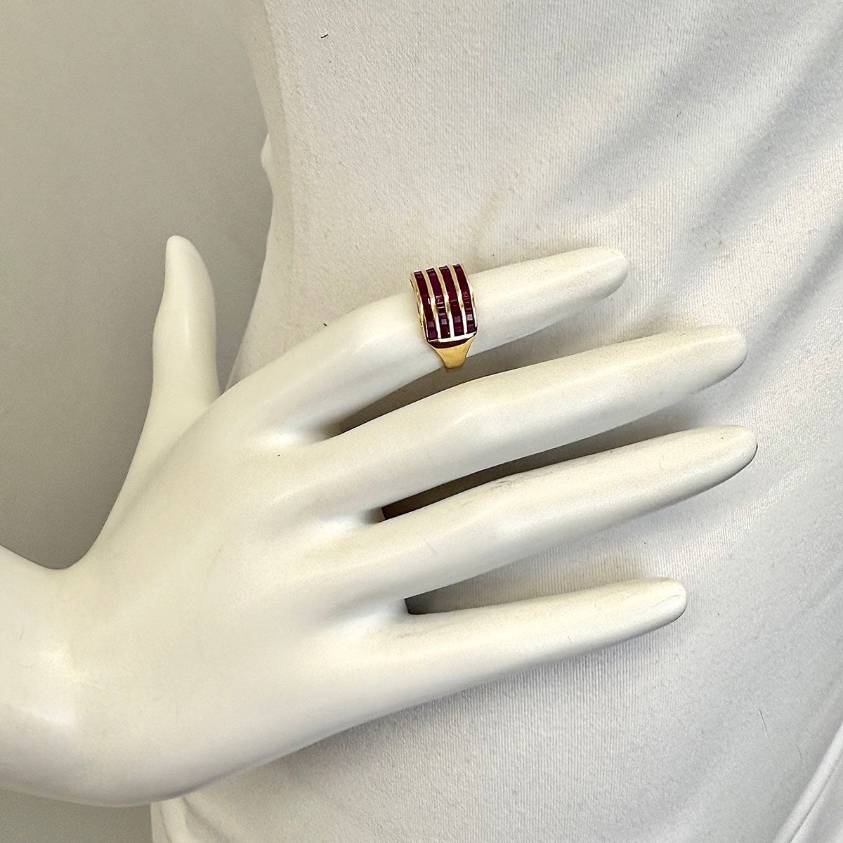 10K Gold Ring with 4 Rows of Rubies