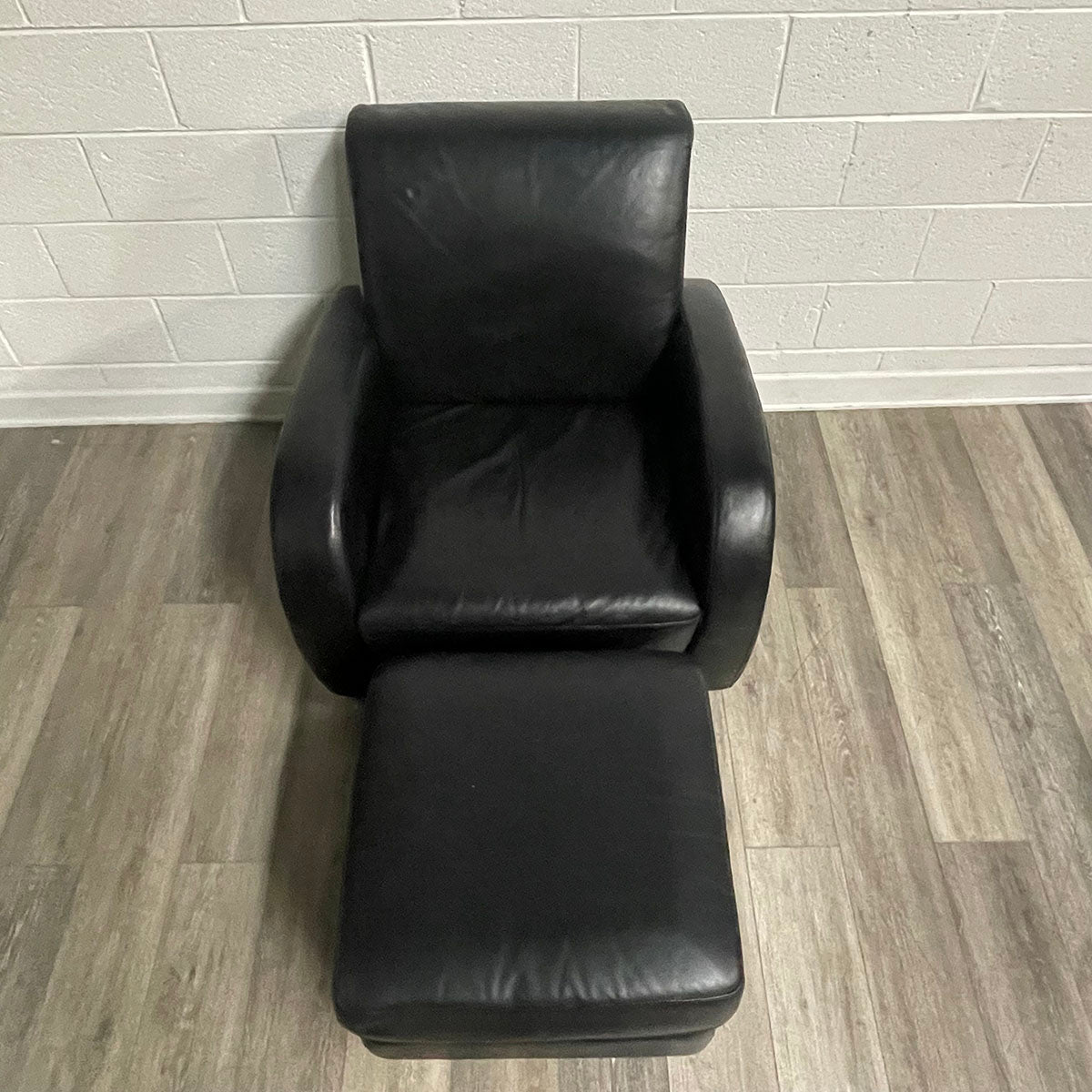 Black Leather Chair & Ottoman