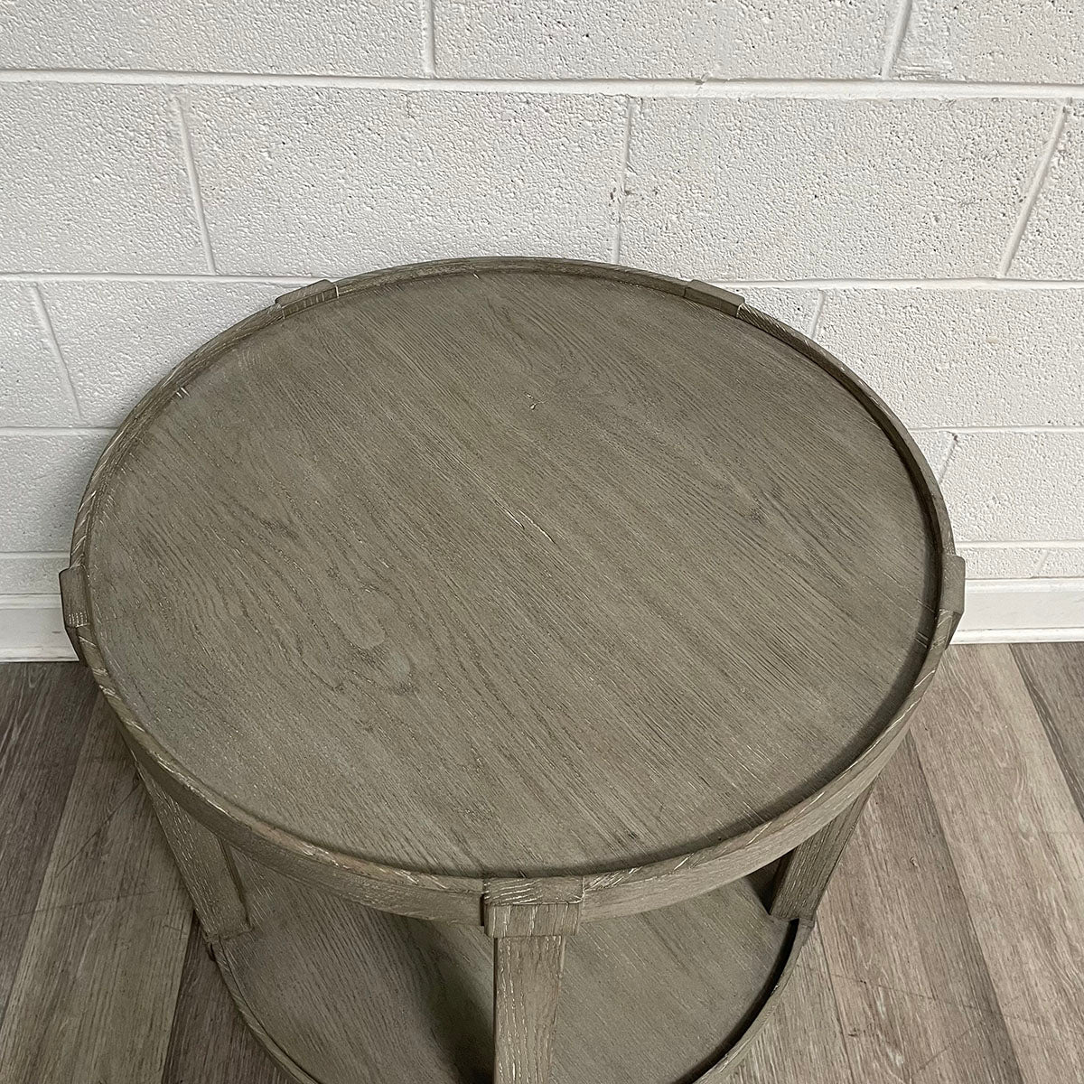Round Wood Side Table in Weathered Gray