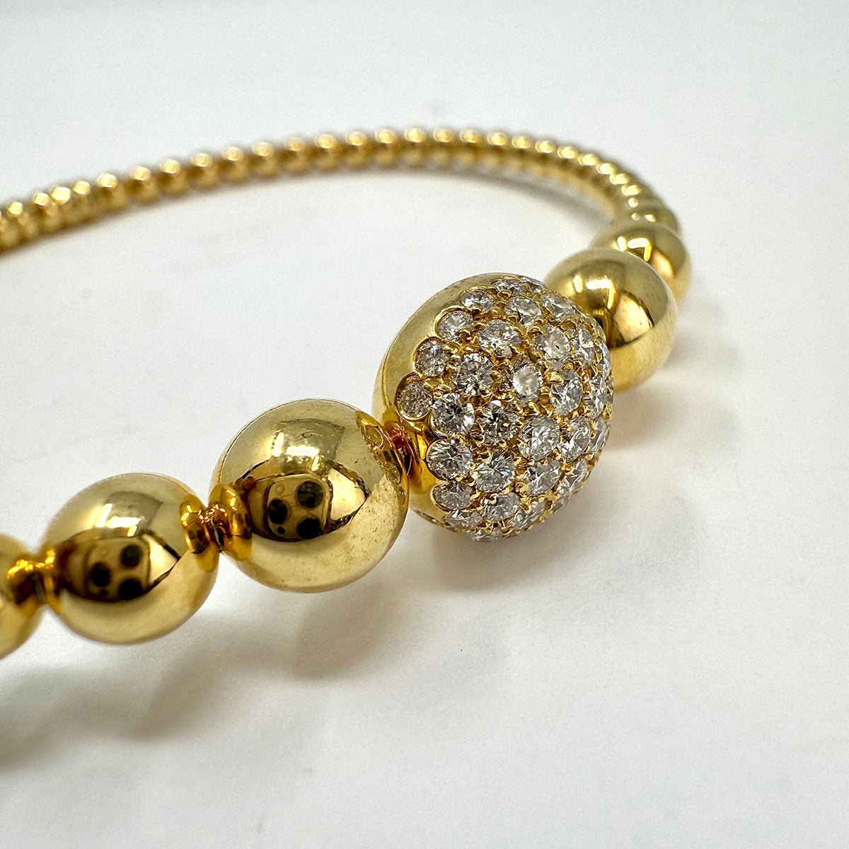 Crivelli 18K Gold Graduated Bead Bracelet with Diamond Dome