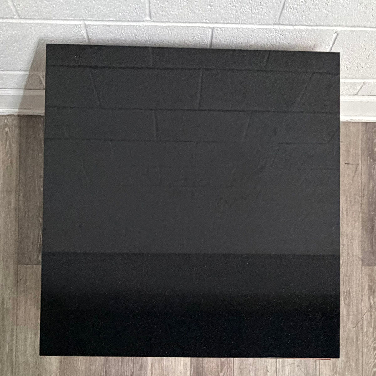 Square Black Stone-Top Coffee Table with Wood Base