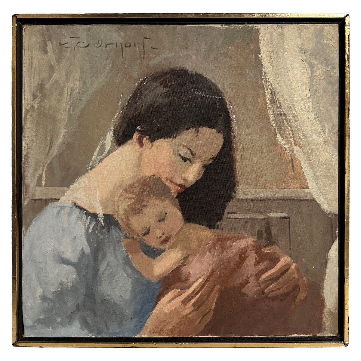 Framed Oil Painting "Mother & Child" signed