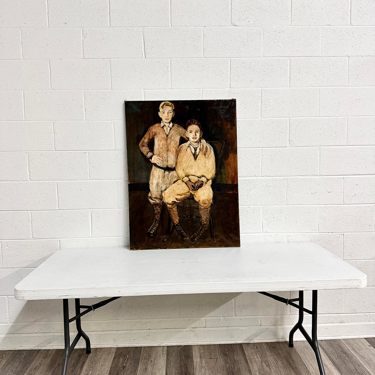Portrait of 2 Young boys, Oil on Linen unframed, attributed to Leon Karp