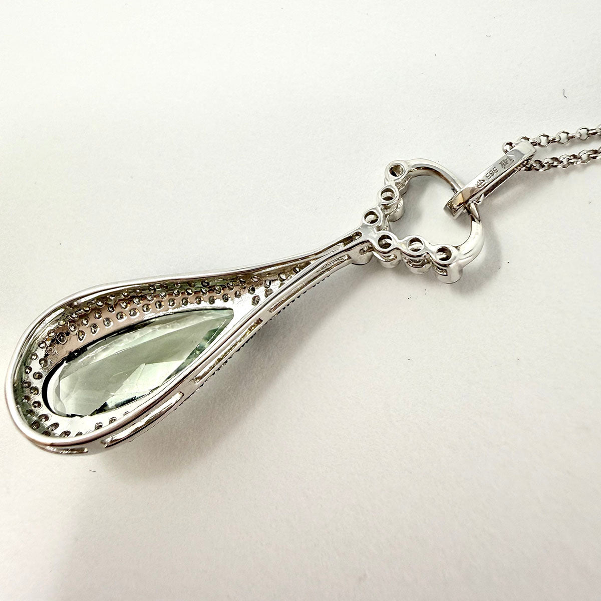 14K White Gold 16" Pendant Necklace with Green Amethyst