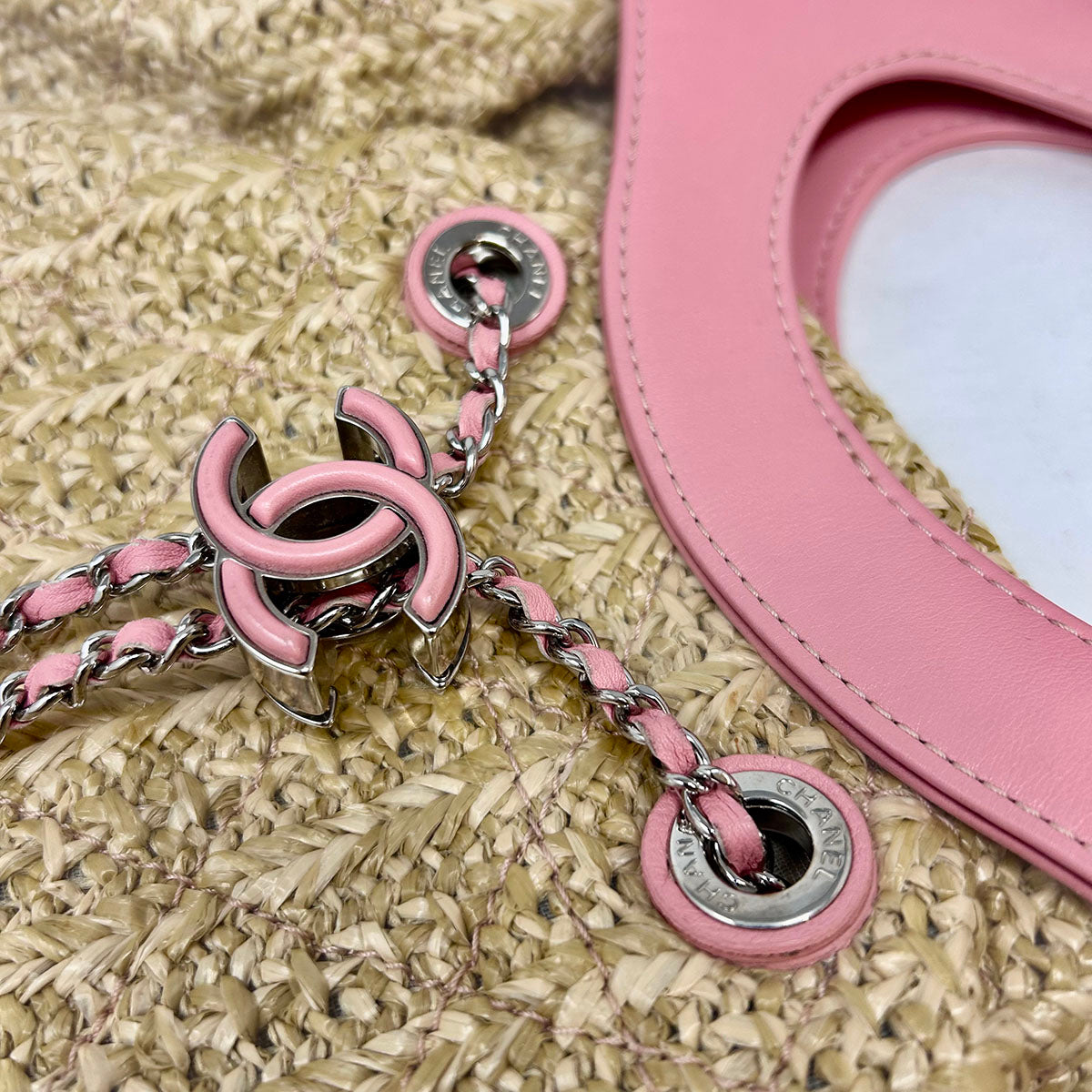 Pink/Clear Chanel 31 PVC/Leather/Quilted Raffia Shopping Tote