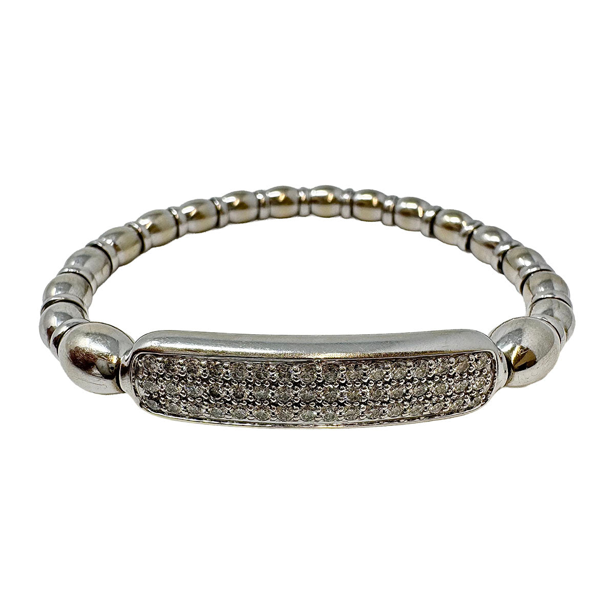 A&G 14K White Gold Stretch Beaded Bracelet with Diamond Bar