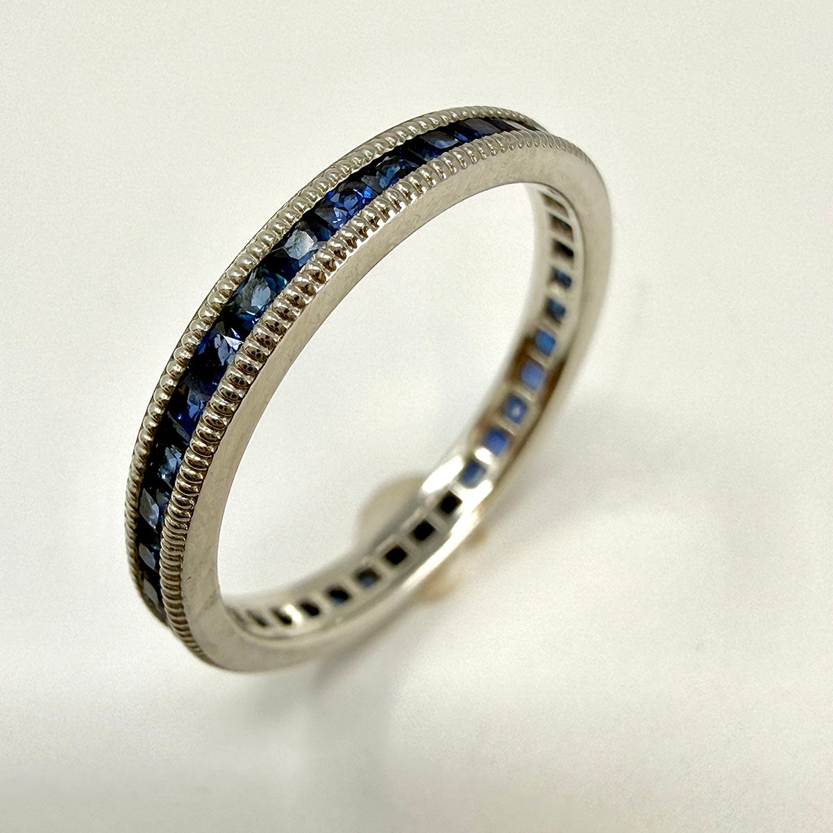 Platinum Ring with 36 Square Faceted Sapphires