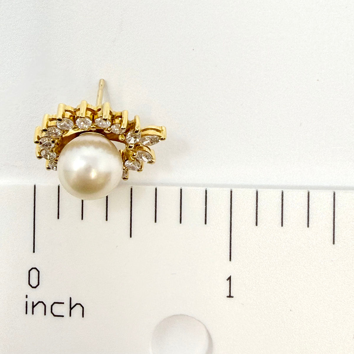 14K Gold Stud Earrings with Freshwater Pearl and Diamond Jacket
