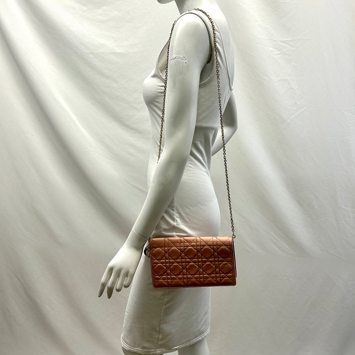 Christian Dior Satin Cannage Wallet on Chain