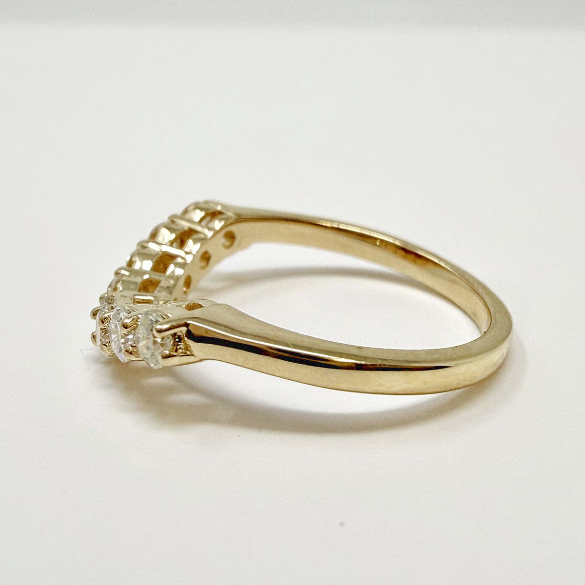 14K Gold Curved Ring with 8 Diamonds