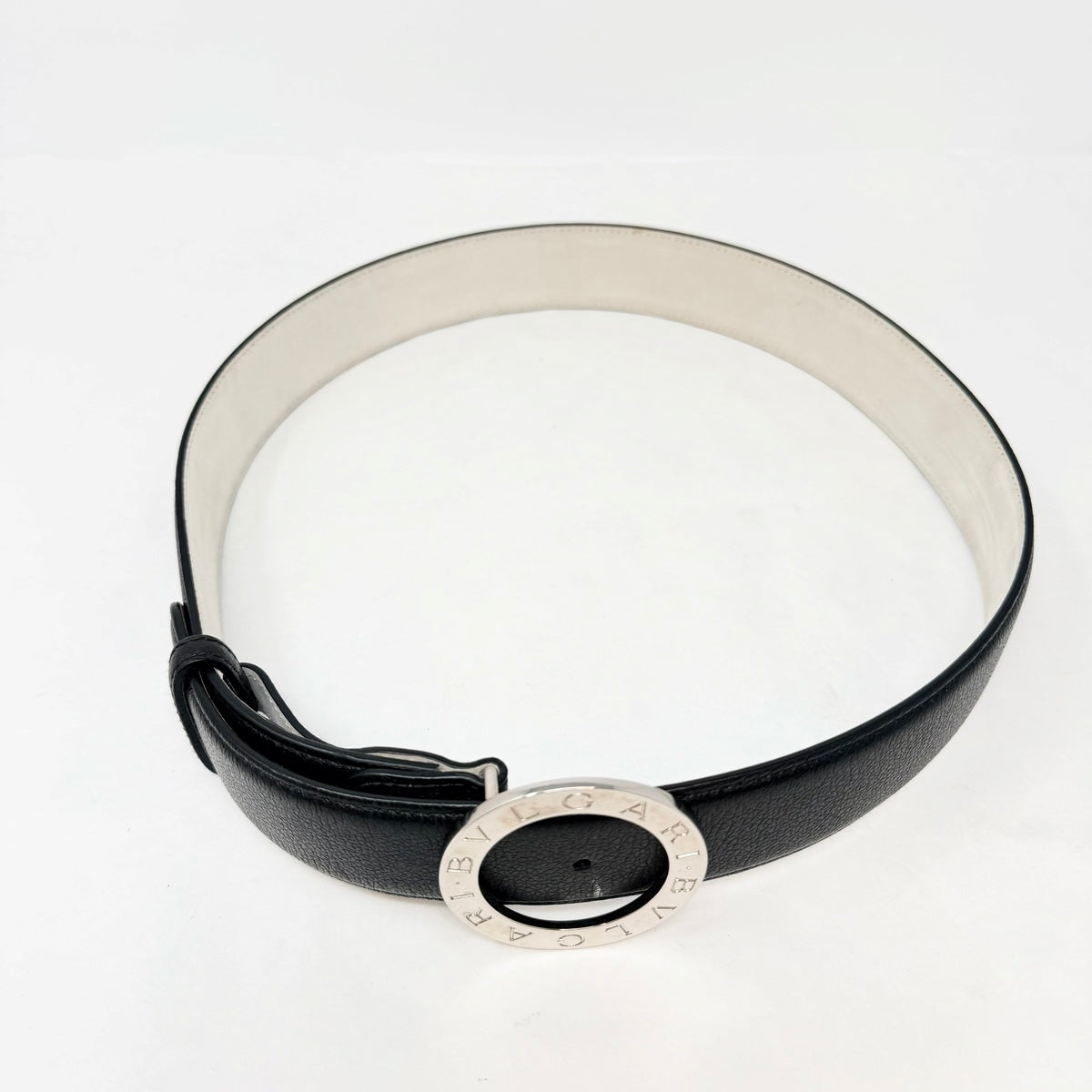 Bulgari Leather Belt with Round Logo Buckle