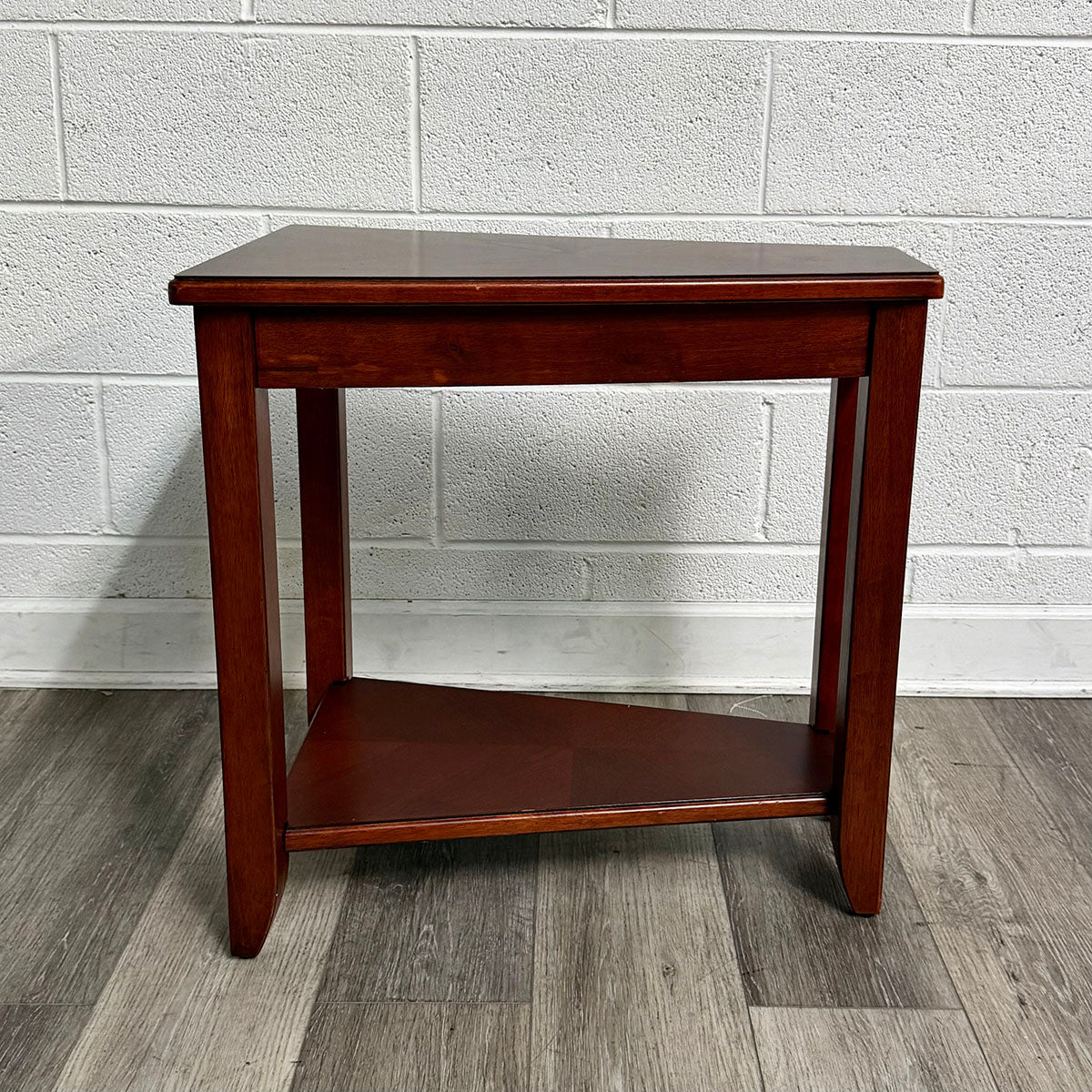 Dark Wood Tapered End Table with Lower Shelf