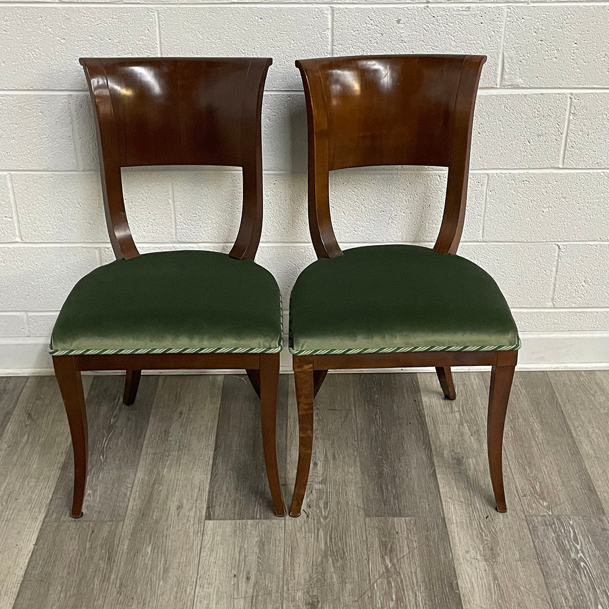 Pair of Side Chairs With Green Velvet Seats