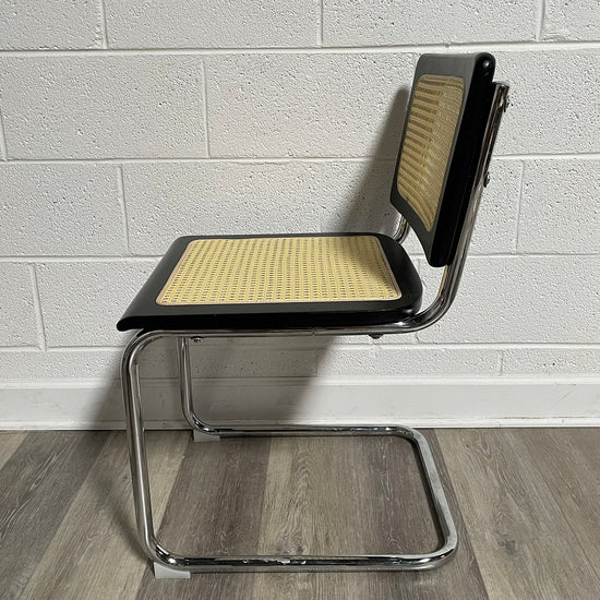 Pair of Black and Rattan Breuer Style Chairs