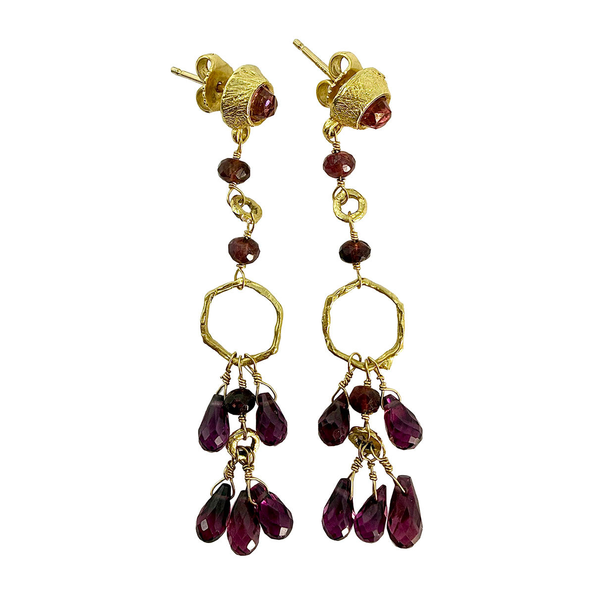 18K Gold Drop Earrings with Garnets