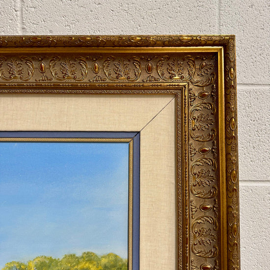 "Landscape Featuring a Meadow with Mountains in the Background" Signed