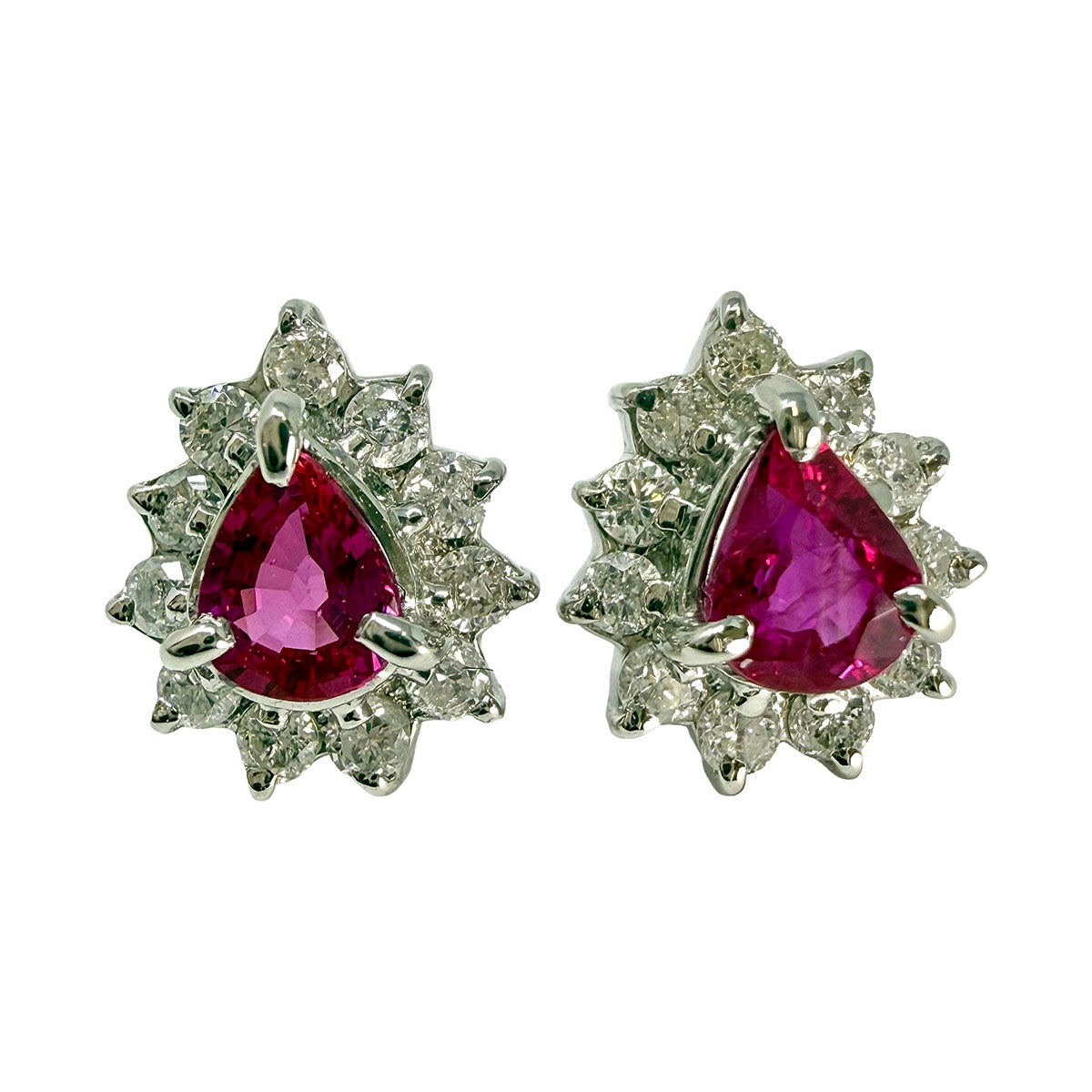 Ruby and Diamond Platinum Earrings