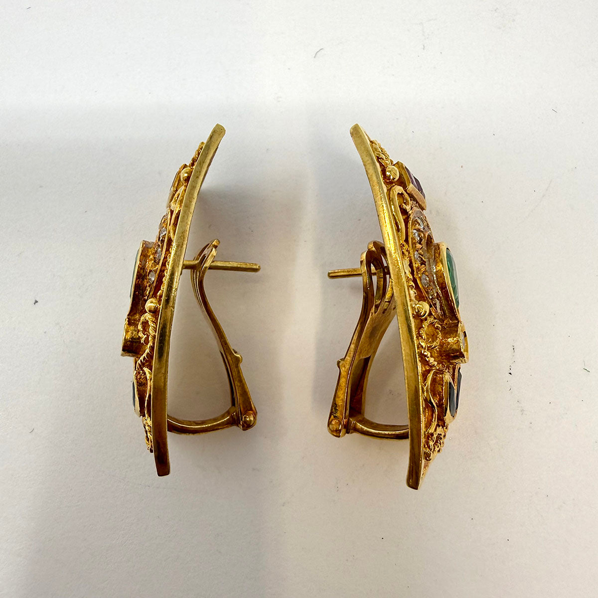 18K Gold Byzantine Earrings with Diamond, Ruby, Emerald and Sapphire