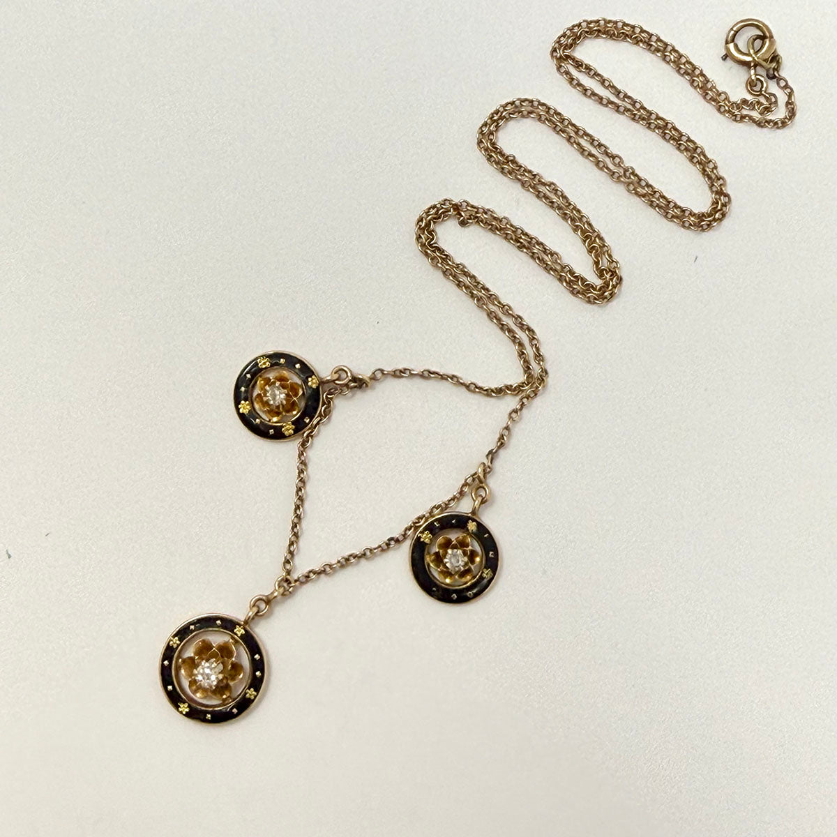Vintage 10K Two-tone Rose and Yellow Gold Necklace with 3 Medallion Drops