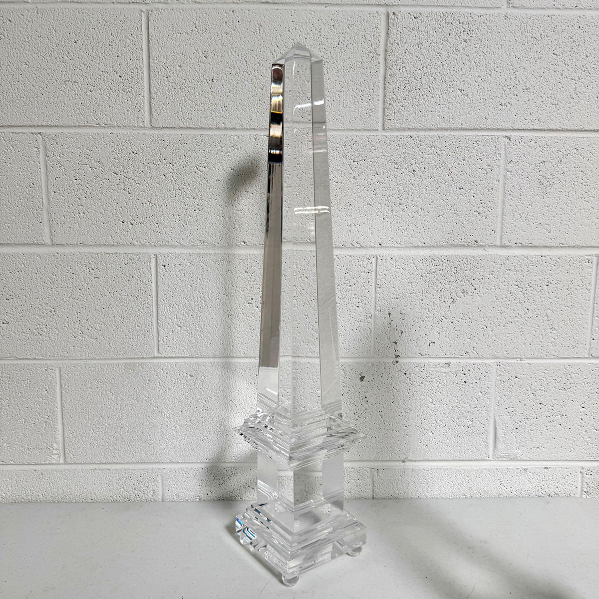 Pair of Modern Clear Acrylic  Obelisk Sculptures