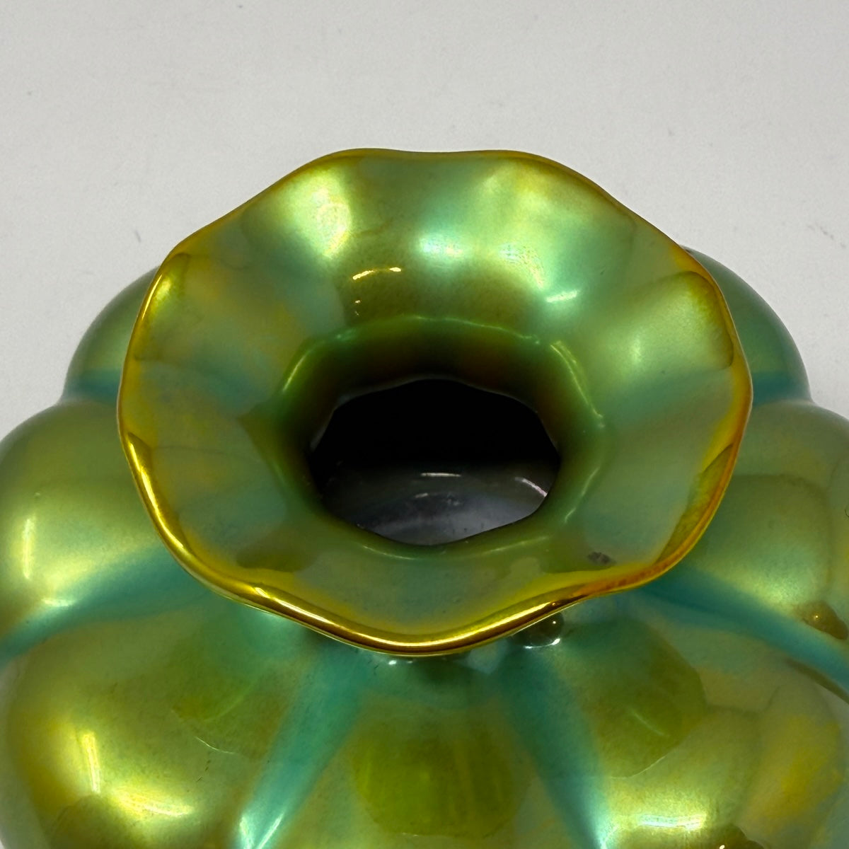 Zsolnay Short Vase Eosin Green/Gold Luster Signed