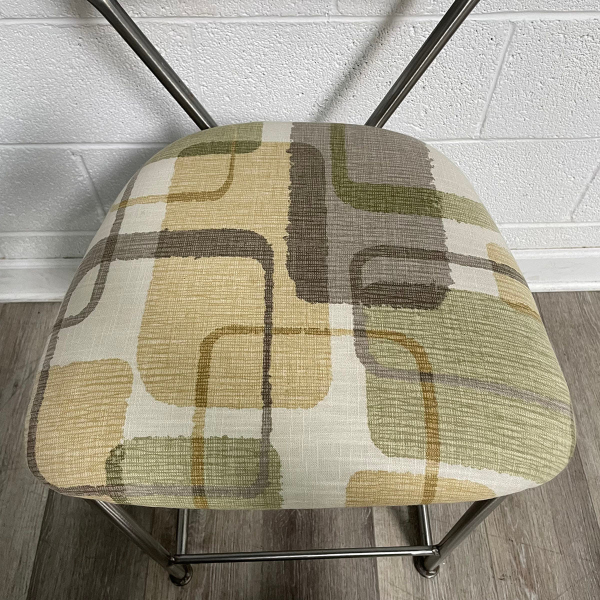 Pair of Metal Counter Stools with Upholstered Seats