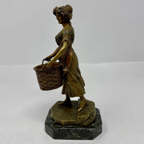 "The Laundress" Polychrome Bronze Sculpture on Marble Base