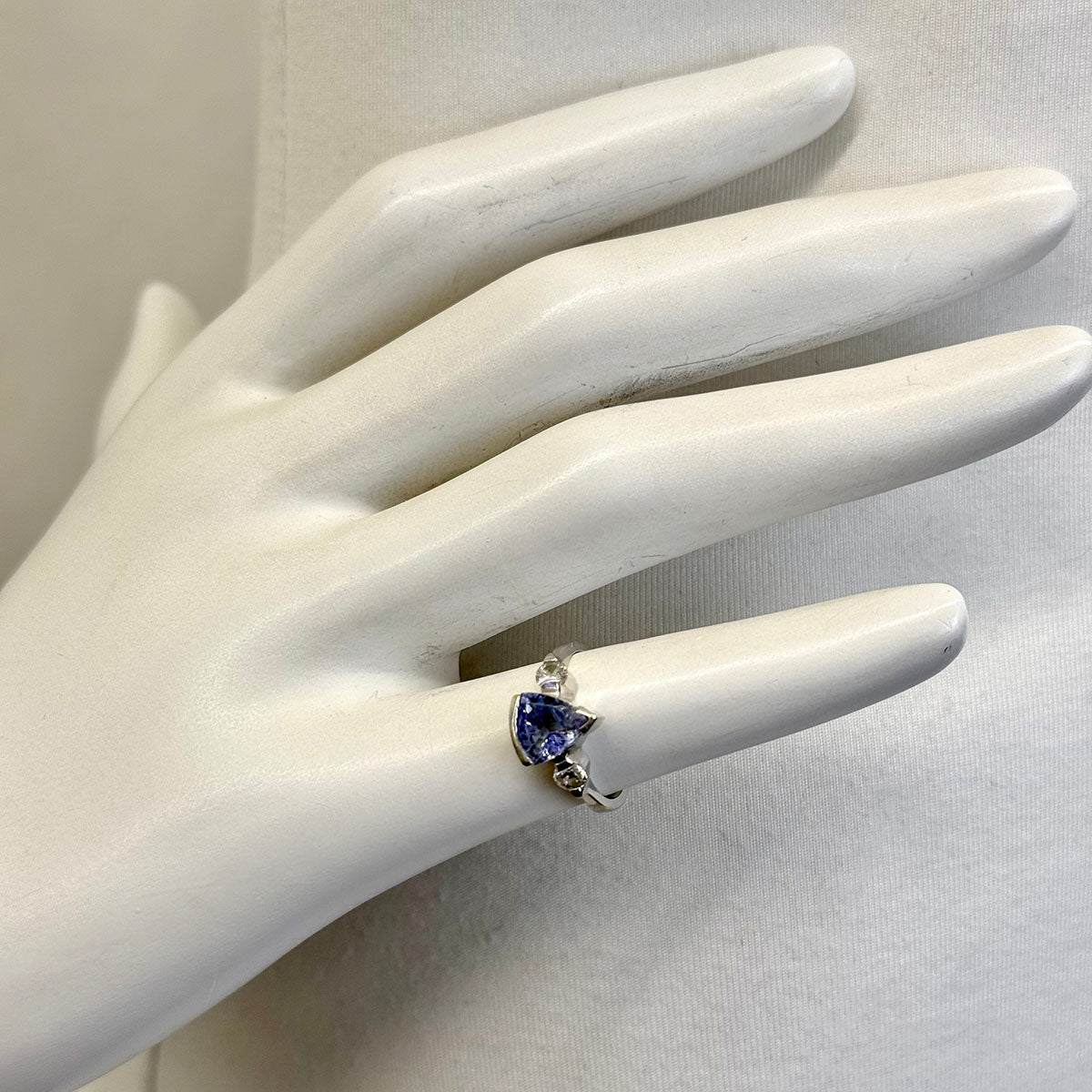14K White Gold Ring with Diamonds and Topaz