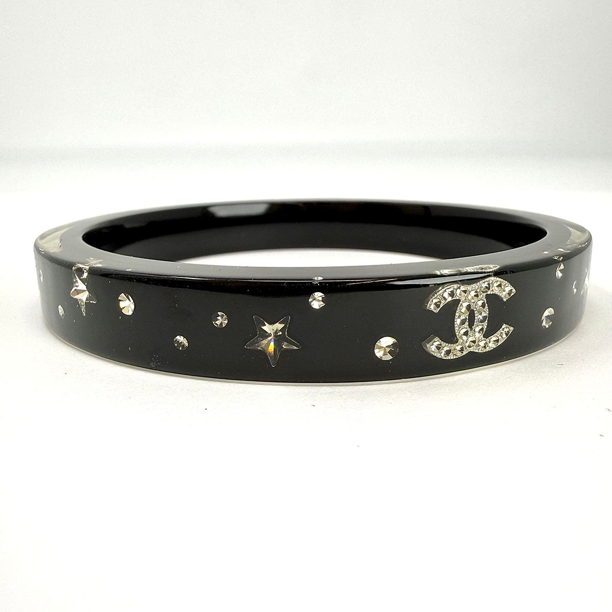 Chanel Black Resin Bangle with CC and Crystal