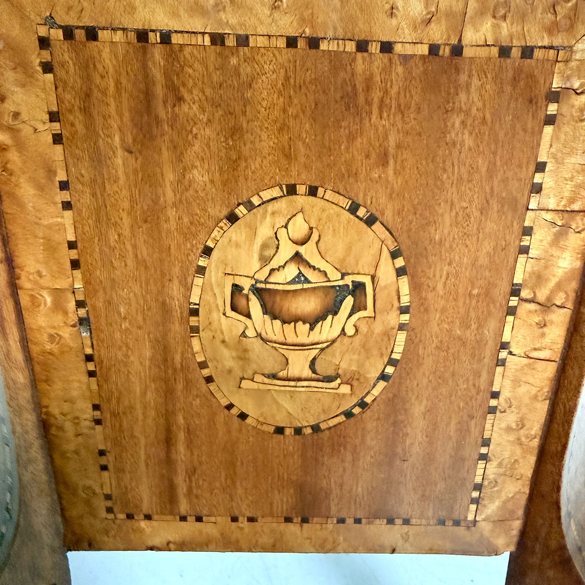Inlaid Wood Jardiniere with Metal Accents