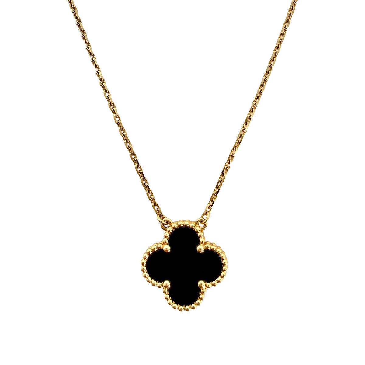 Van Cleef & Arpels Vintage 18K Gold Alhambra 1 Motif Necklace with Onyx