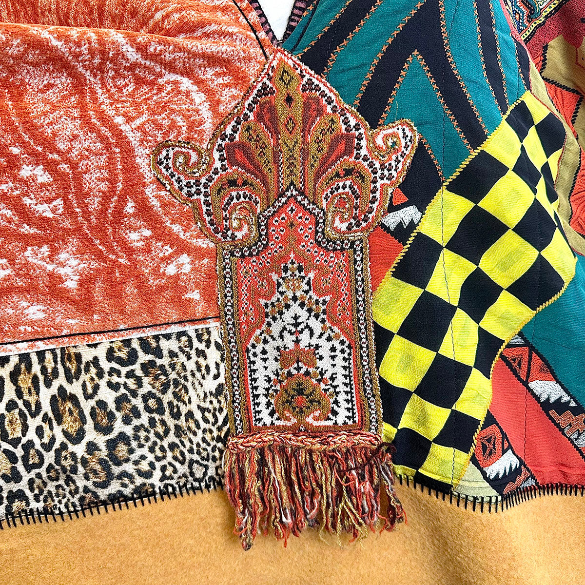 Etro Multi Print Patchwork Wool Blend Poncho