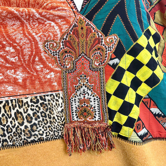 Etro Multi Print Patchwork Wool Blend Poncho