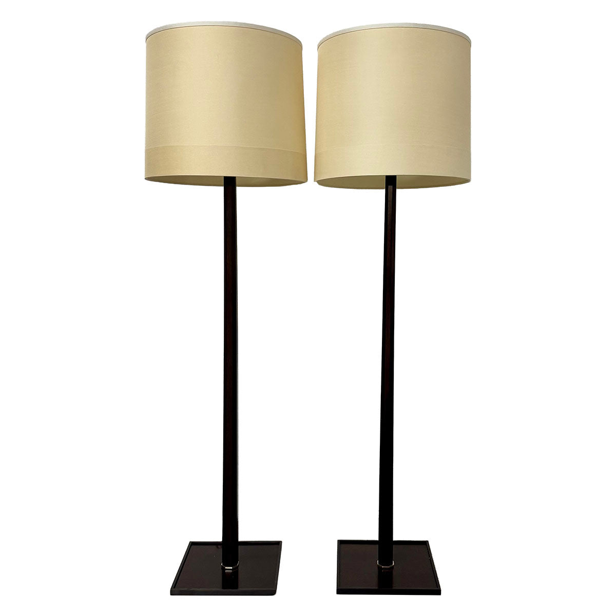 Pair of Adjustable Height Wood/Metal Floor Lamps
