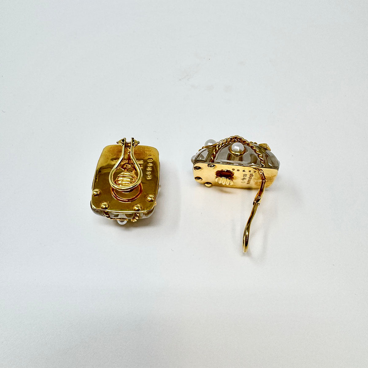 Seaman Schepps 18K Gold Crystal and Pearl Caged Earrings
