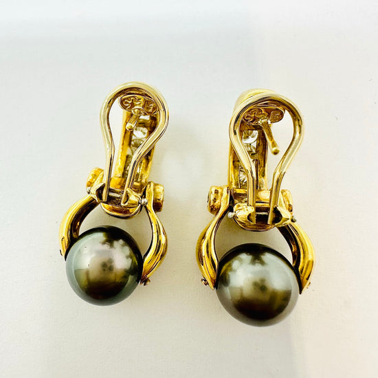 Susan Berman 18K Gold Earrings with Tahitian Pearl