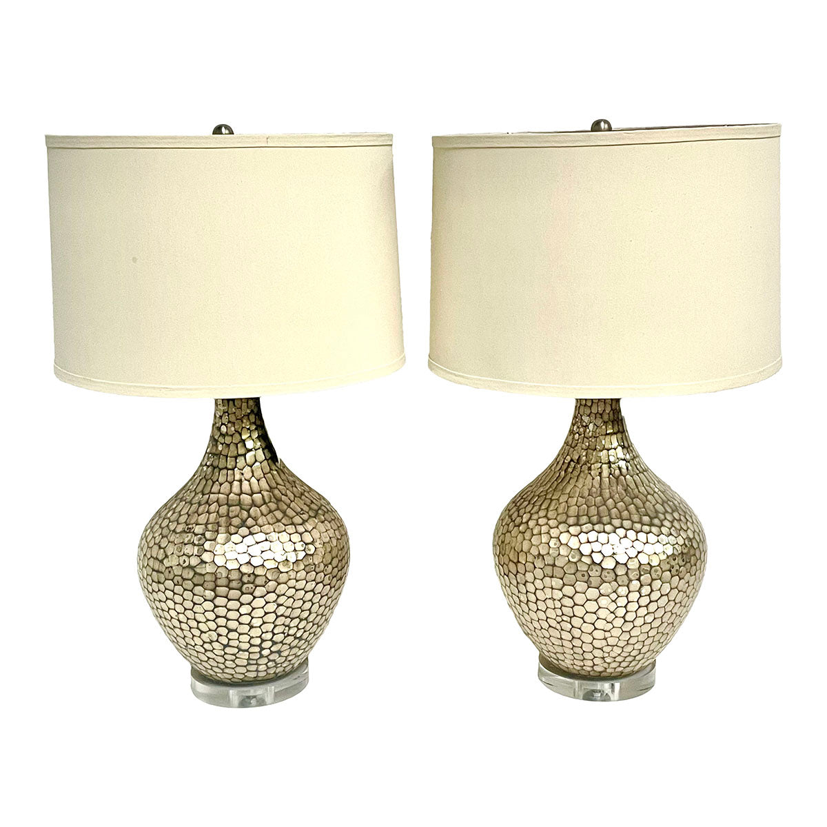Pair of Dappled Texture Metal Lamps with Acrylic Base