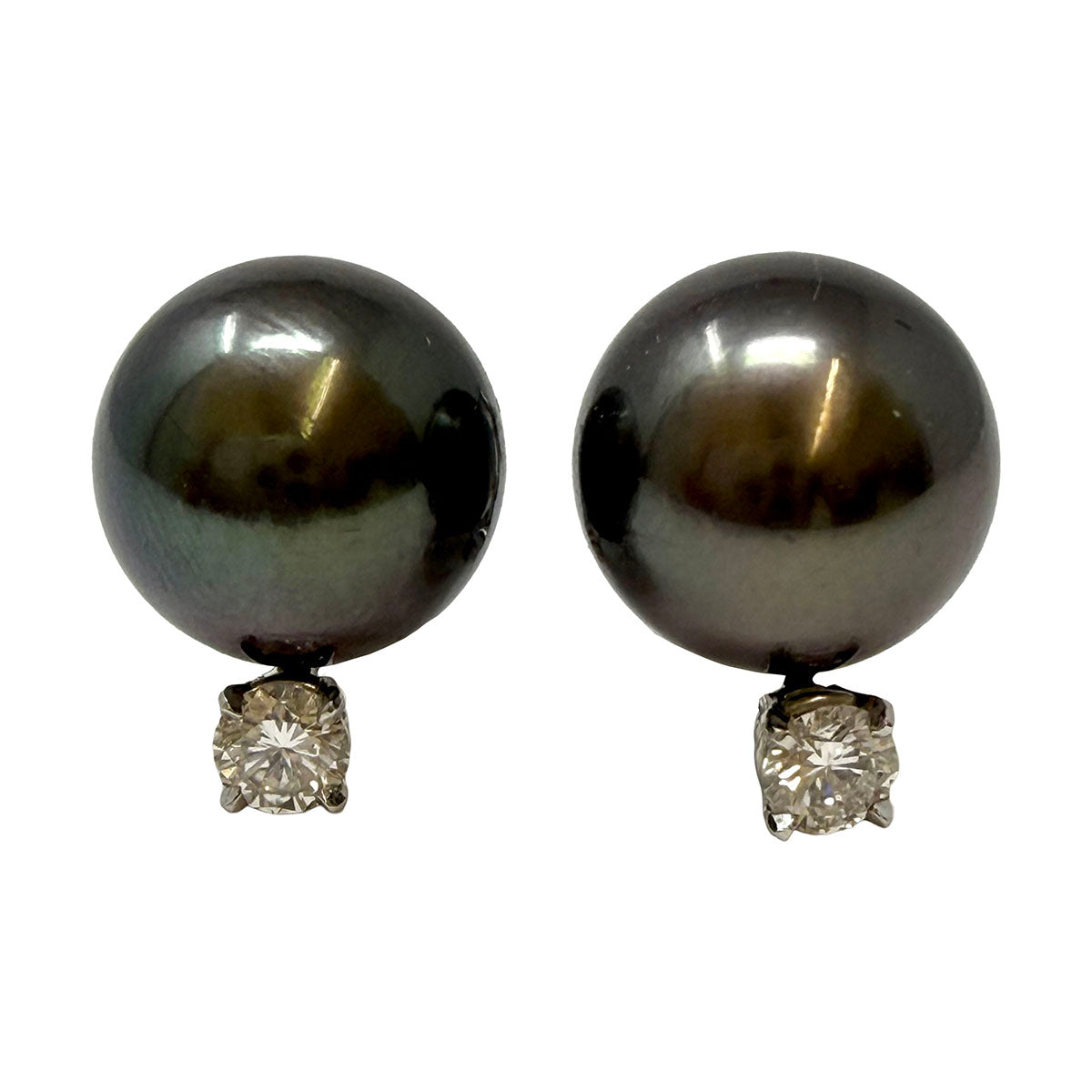 Platinum  Earrings with 12.8mm Tahitian Pearl and Diamond