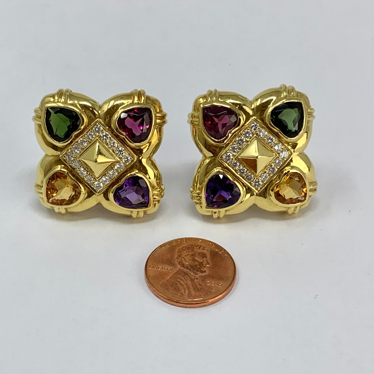 Jeffrey Stevens Earclips with Amethyst, Citrine, Rhodolite and Diamonds
