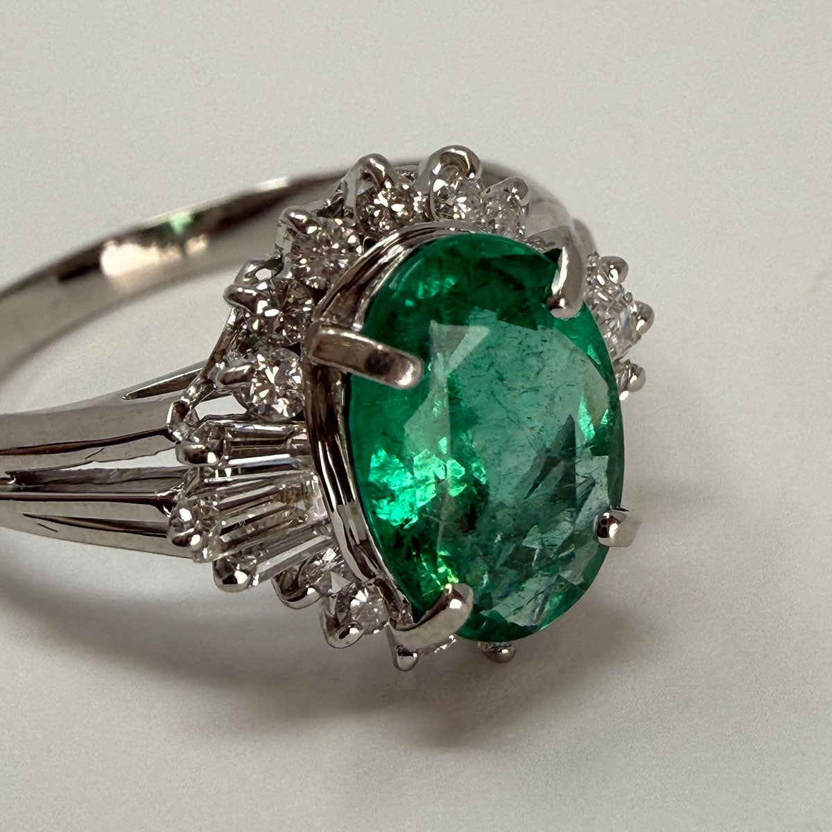 Platinum Emerald and Diamond Ring