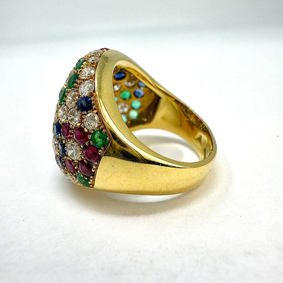 18K Gold Multi-stone Ring with Rubies, Emerald, Sapphires and Diamonds