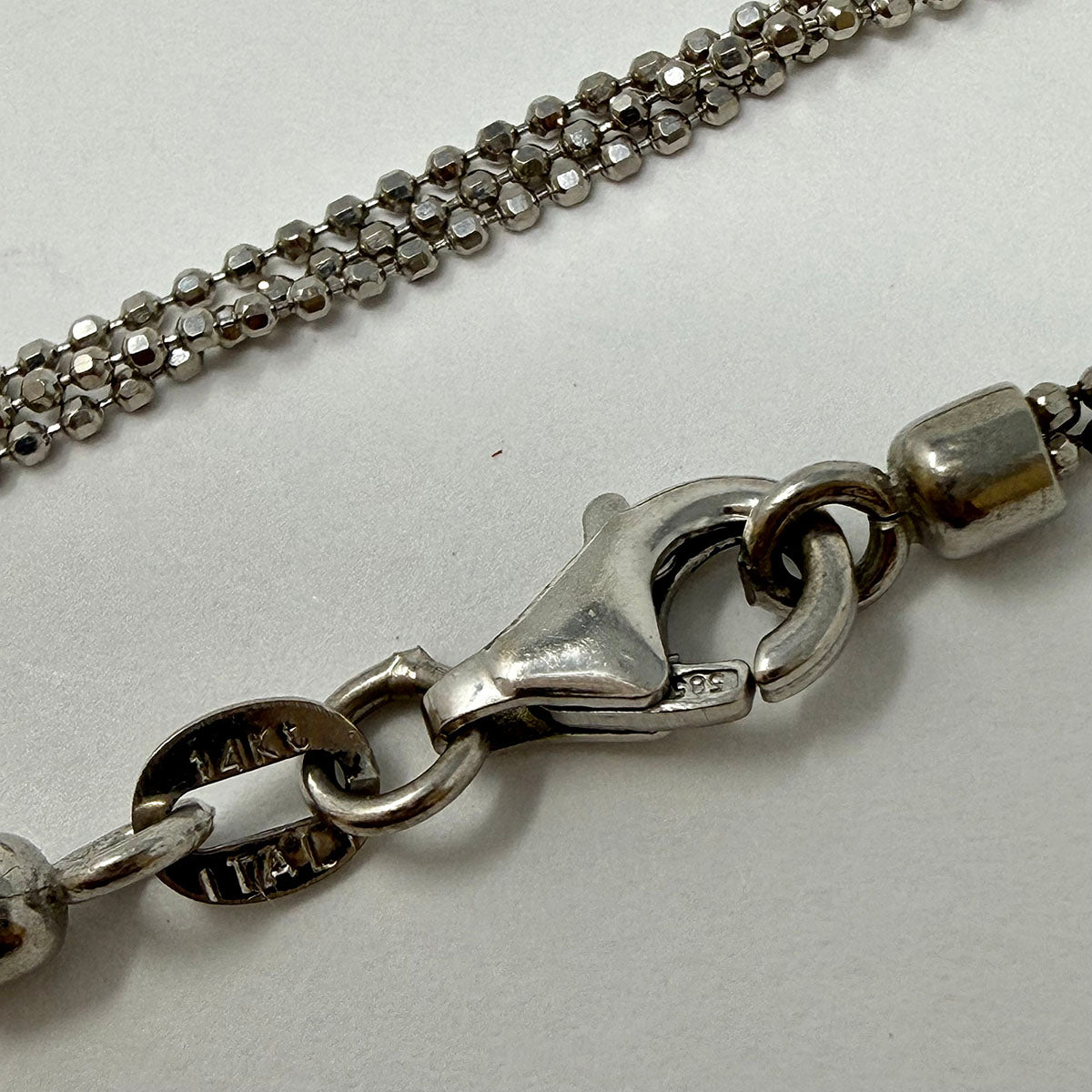 18K White Gold Double Chain Necklace with Tanzanite and Diamond Pendant