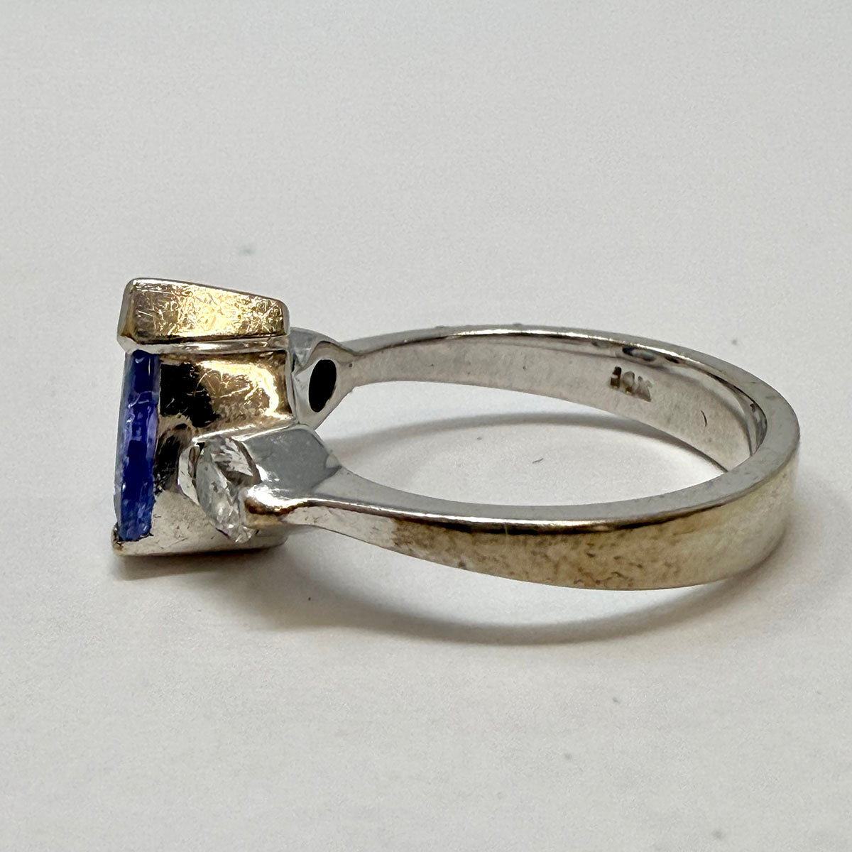 14K White Gold Ring with Diamonds and Topaz