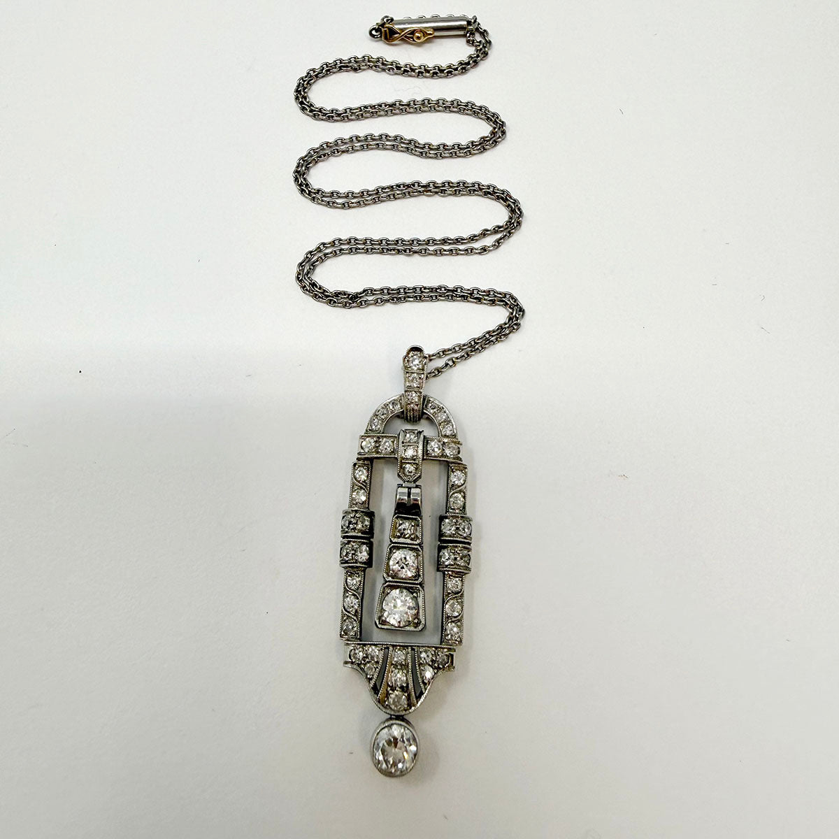 Vintage Art Deco Platinum Diamond Pendant Necklace