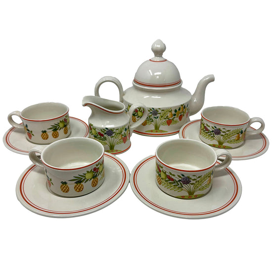 Bon Appetit/Apetito Teapot or Coffee Pot w/Lid, Creamer and 4 Cups/Saucers