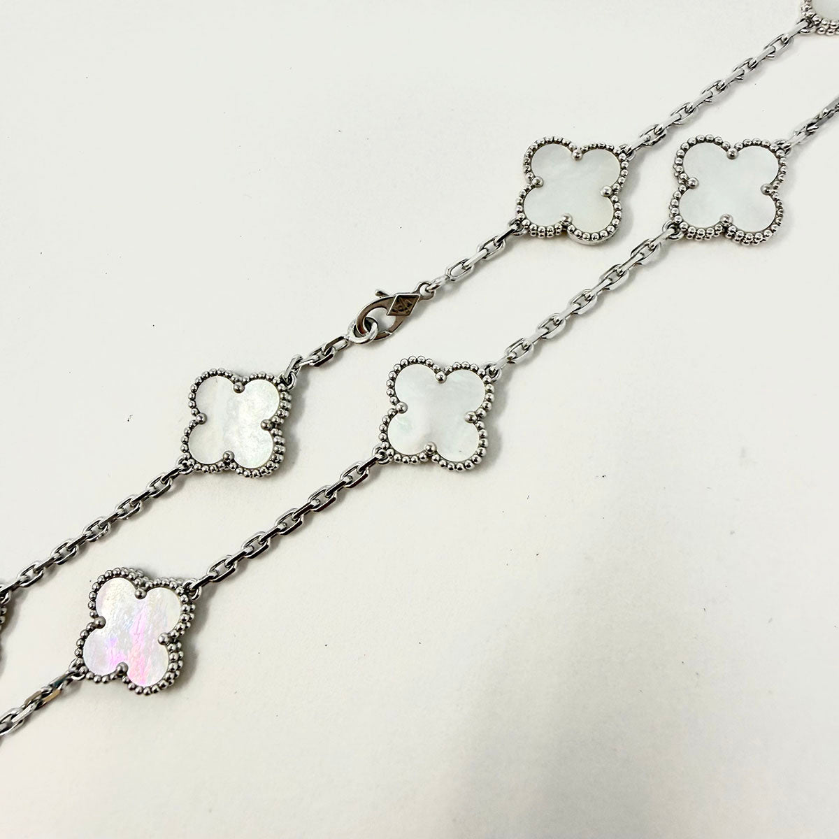 Van Cleef & Arpels 18K White Gold 10 Motif Vintage Alhambra MOP Necklace