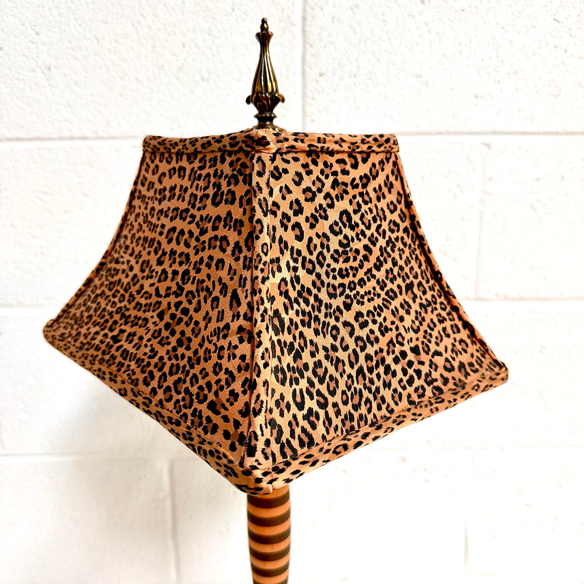 Candlestick Lamp with Striped Base and Leopard Print Shade