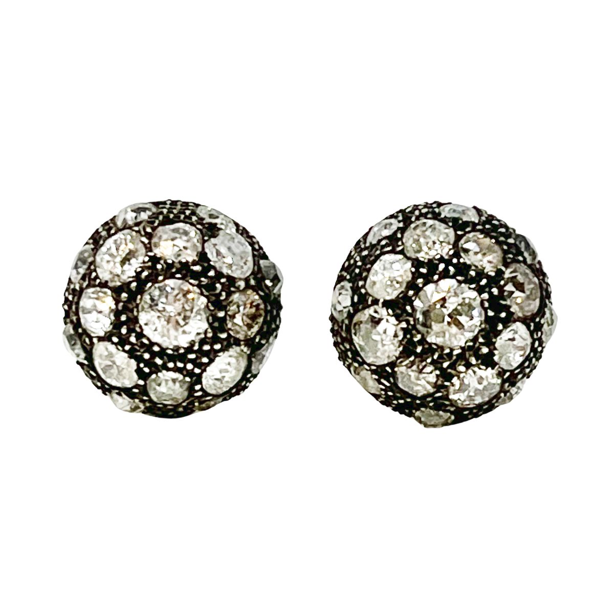 Victorian 14K White and Rose Gold Dome Earrings with Diamonds