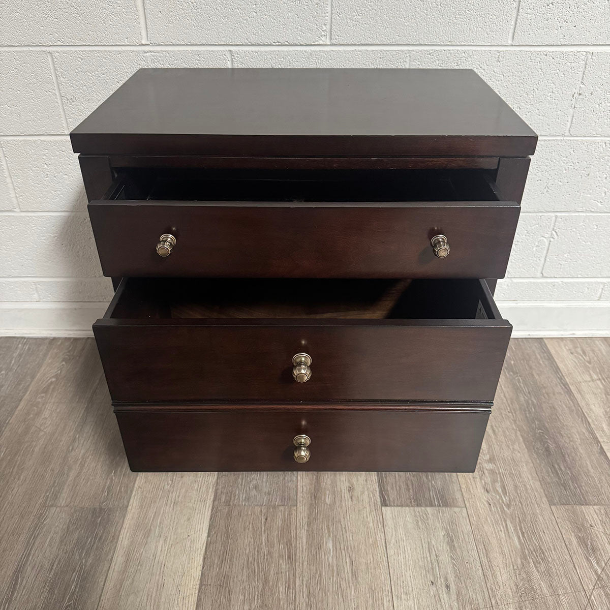 Wood End Table With Three Drawers